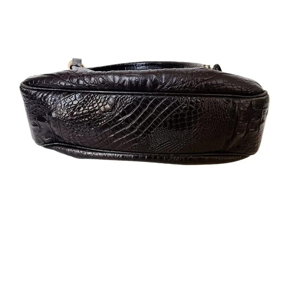 Brahmin Melbourne Black Leather Crocodile Embossed Shoulder Bag Purse Dust Bag